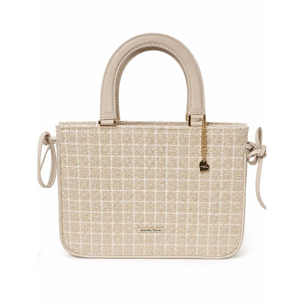Samantha Thavasa Tweed Satchel Bag Heart Charm Mirror Pouch Expandable Tote